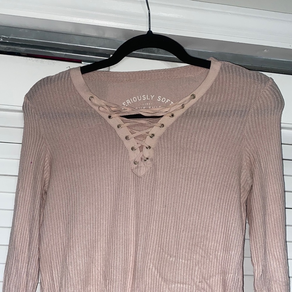 aeropostale lace up pink long sleeve tee shirt